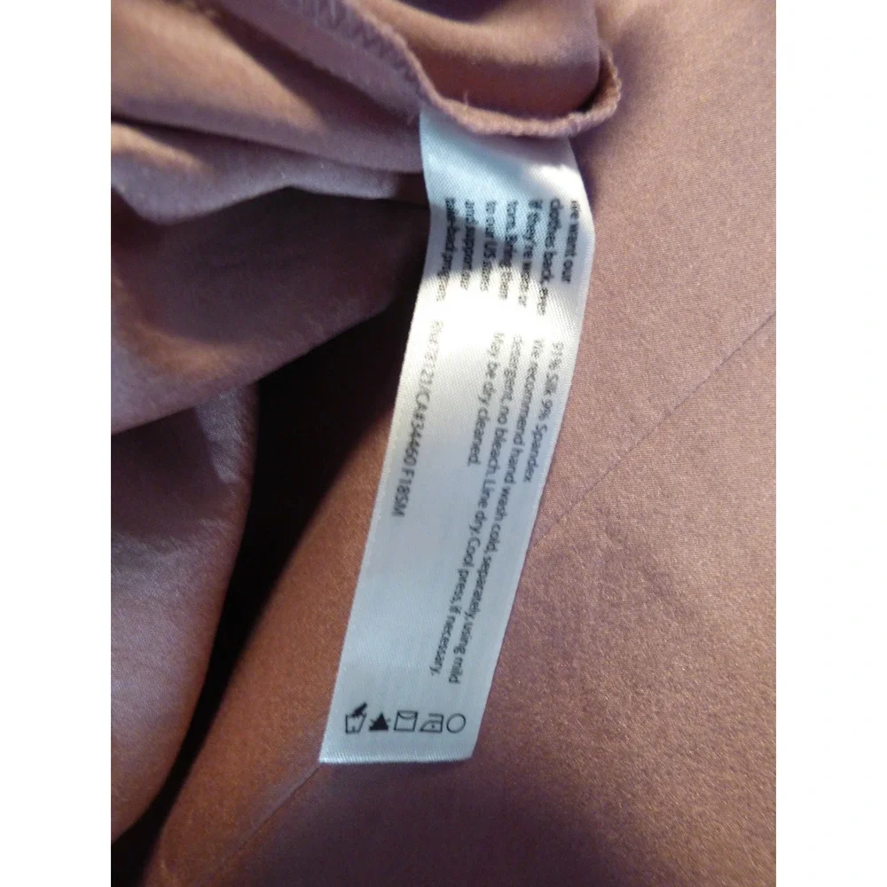 Eileen Fisher Rose Quartz Stretch Silk Charmeuse Mandarin Collar Top Small - Picture 7 of 7